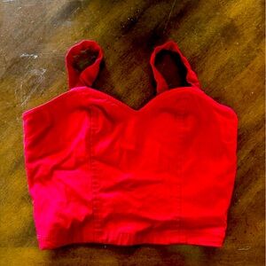 Red crop top tank top with sexy, black elastic straps on back.